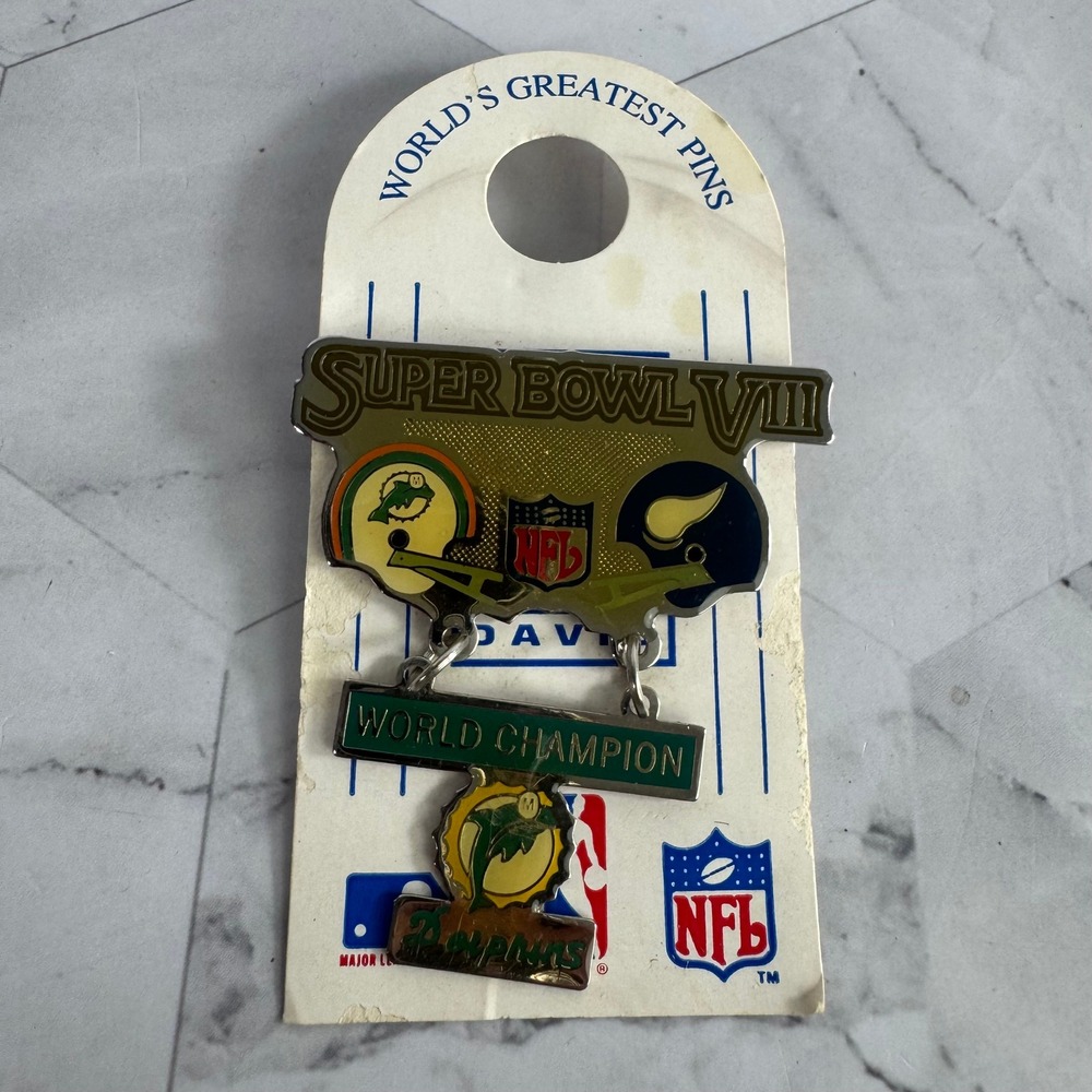 Vintage Super Bowl VIII Pin Miami Dolphins vs Minnesota Vikings World Champion